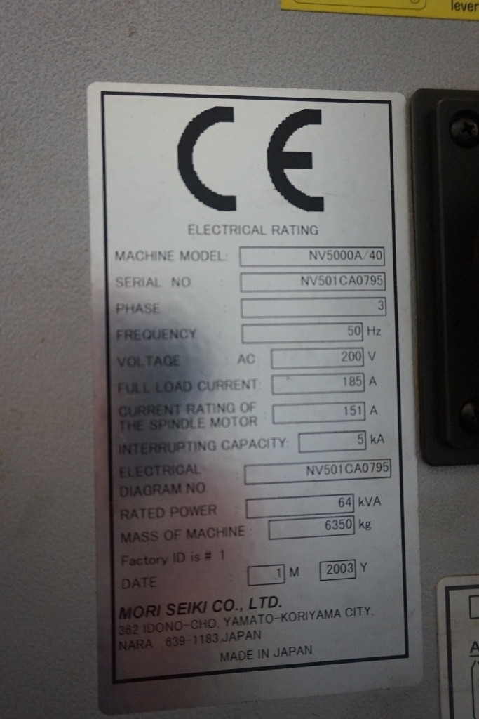 Mori Seiki NV 5000A/40 Vertical Machining Centre