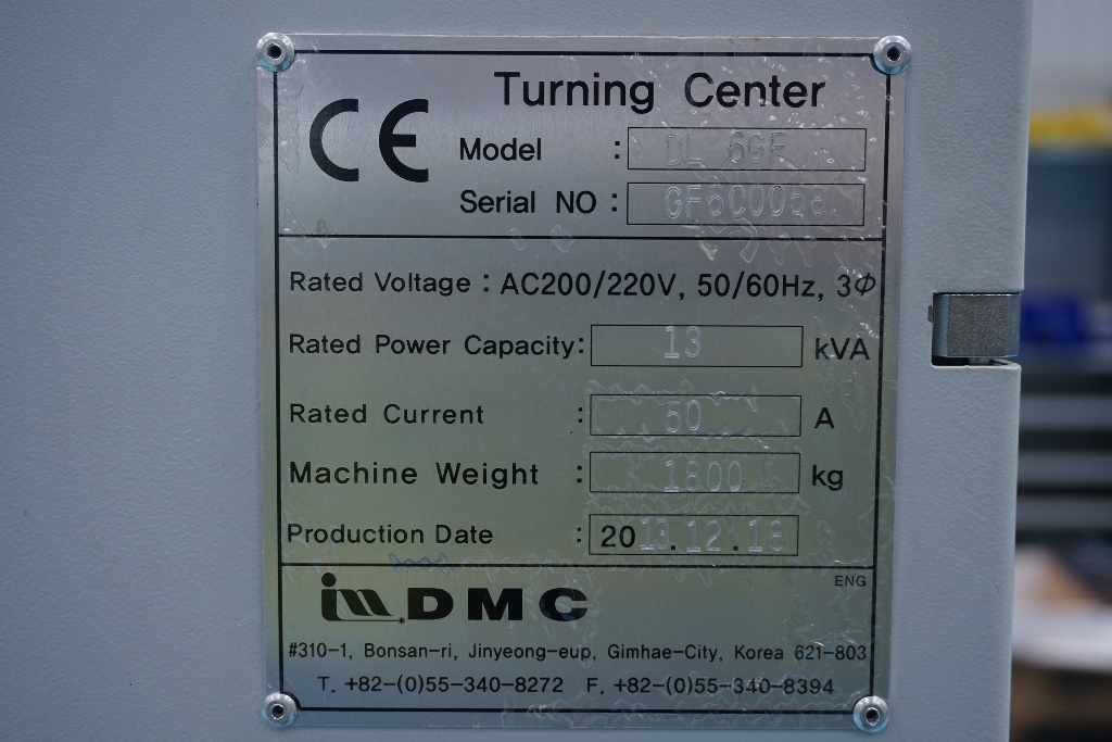 DMC DL 6GF Platten Type 2 Axis Lathe