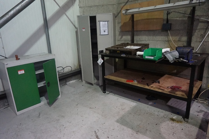 Metal Bench with Eclipse Vice & (2) Cupboards
