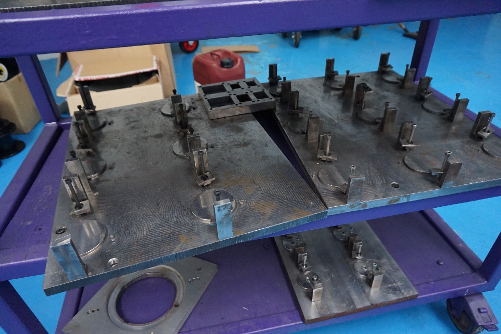 Mobile Trolley with Qty of Jigs/Fixtures for Wire Eroders