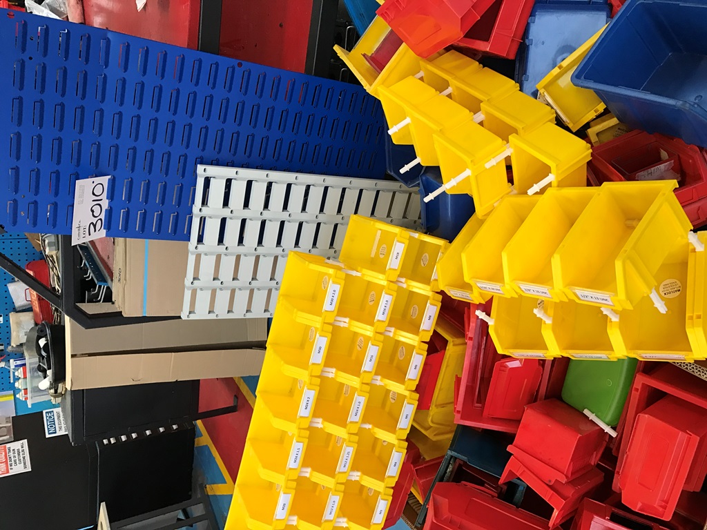 Quantity Plastic storage lin bins and wall mounted bin holder