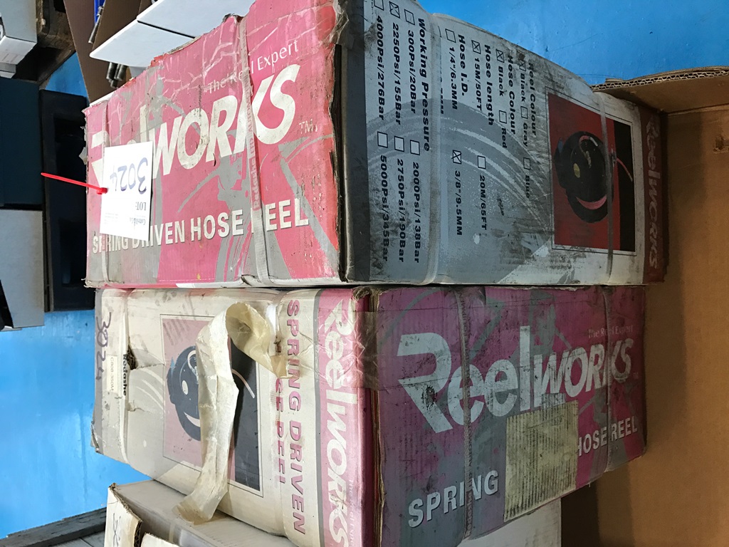 (2) Spring driven hose reels and (1) Speedflow Water Heater (2kw)