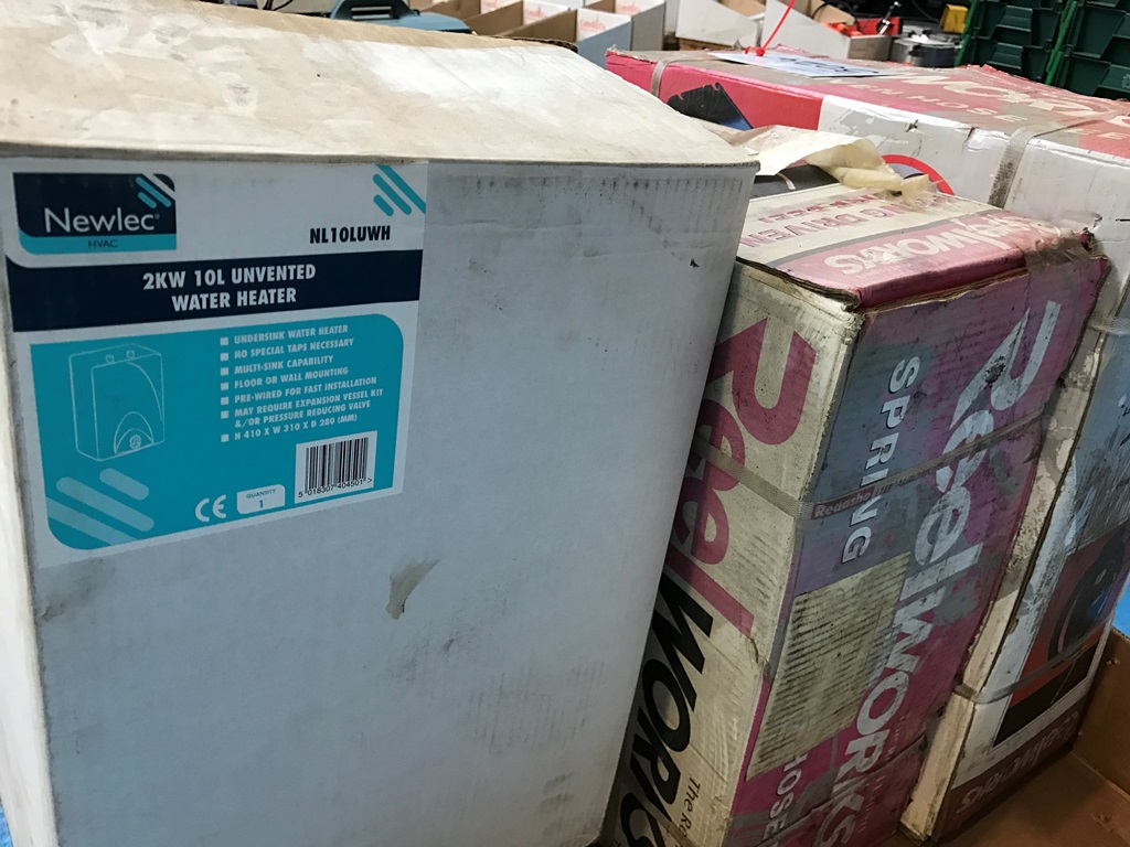 (2) Spring driven hose reels and (1) Speedflow Water Heater (2kw)