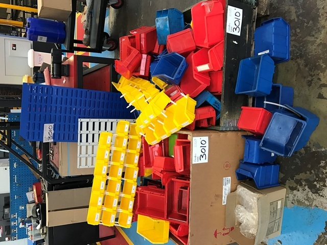 Quantity Plastic storage lin bins and wall mounted bin holder