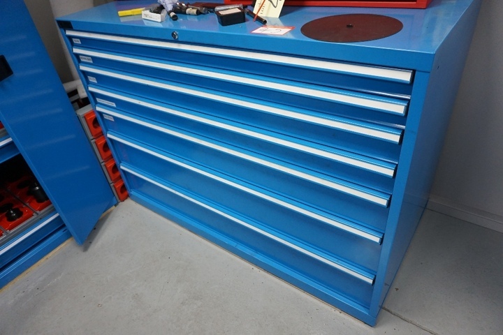 (7) Draw Cabinet Including Collets, Drills, Tool Studs, Inserts, Steel Stamps